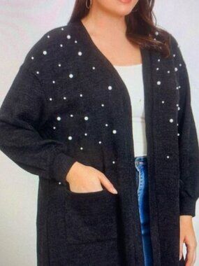 Ladies 1x black pearl sweater coat